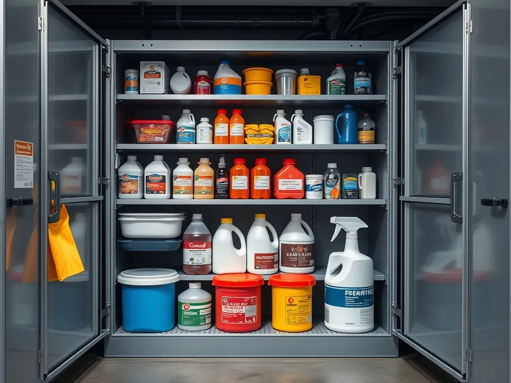 Professional chemical storage cabinet for cleaning supplies,
