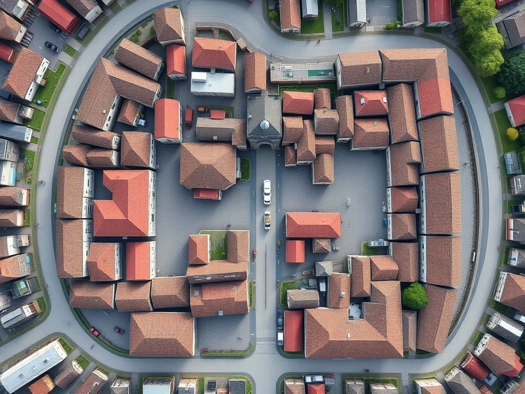 A technical top-down view of a historic European town layout